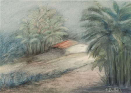 PIETRO BUTTITTA (Palermo 1915 - 1997) TEMPERA su carta "paesaggio con...