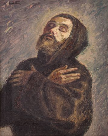 PIETRO BUTTITTA (Palermo 1915 - 1997) OLIO su tavoletta "San Francesco in...