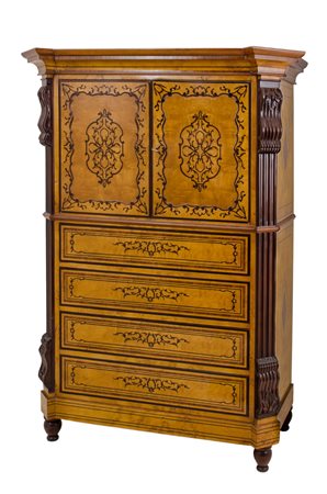 CHIFFONIERE stile Carlo X in acero con perfili in palissandro con quattro...