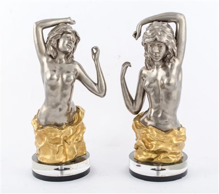 GIANNI VISENTIN (1938) COPPIA SCULTURE in metallo raffiguranti "figure...