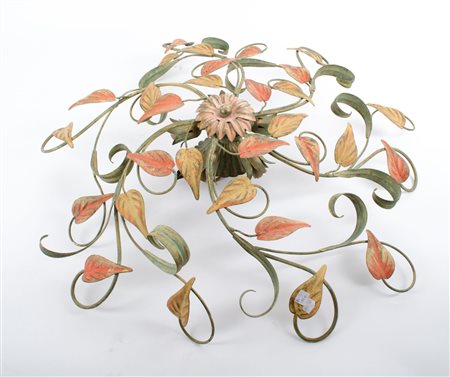 PLAFONIERA a cinque luci in ferro battuto laccato. Italia XX secolo Misure:...