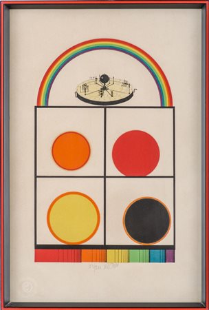 LITOGRAFIA a colori "figure geometriche", esemplare n. 353/500, timbro a...