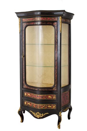 VETRINA stile boulle in legno ebanizzato e tartaruga con tarsie in rame,...