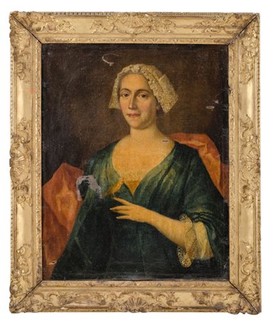 OLIO su tela "ritratto di gentildonna" entro cornice coeva dorata ad oro...