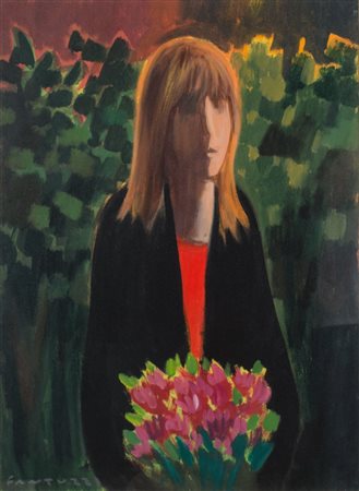 ELIANO FANTUZZI (Modena 1909 - Verona 1987) OLIO su tela "figura femminile...