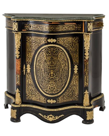 CREDENZINA stile Napoleone III in legno ebanizzato riccamente intarsiato in...