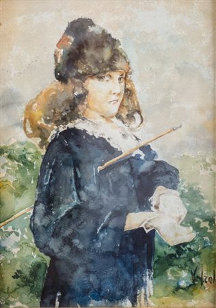 VINCENZO IROLLI (Napoli 1860 - 1949) ACQUARELLO su carta "ritratto di...