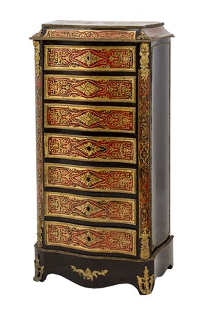 SECRETAIRE Boulle in legno ebanizzato con tarsie in rame e tartaruga, fregi...