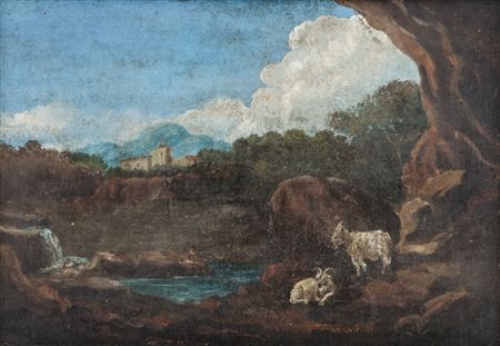 OLIO su tela "paesaggio con armenti". Italia XIX secolo Misure: cm 47 x 32