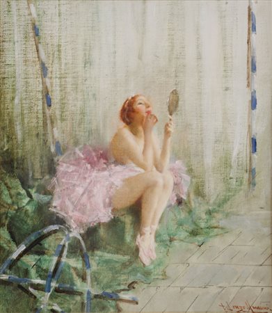 FRANCESCO LONGO MANCINI (Catania 1880 - Roma 1954) OLIO su tela "ragazza in...