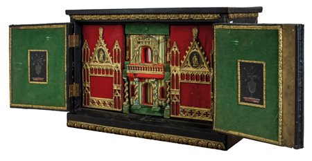 MONETIERE da viaggio rivestito in cuoio, interno rivestito in stoffa guarnito...