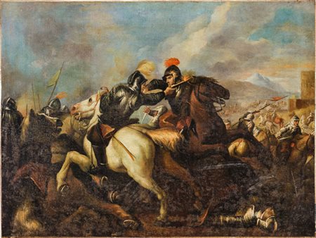 OLIO su tela "battaglia". Italia XIX secolo Misure: cm 80 x 60