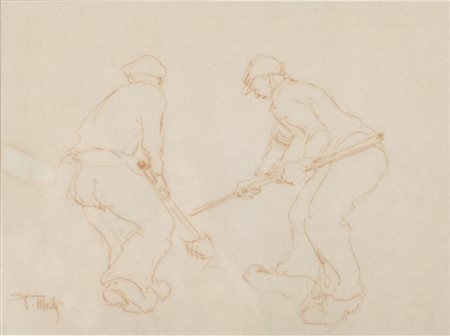 PIPPO MADE' (Palermo 1936) BOZZETTO "studio di contadini" firmato in basso a...