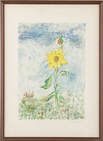 GIOVANNI OMICCIOLI (1901 - 1975) LITOGRAFIA a colori prova d'autore "fiore"....