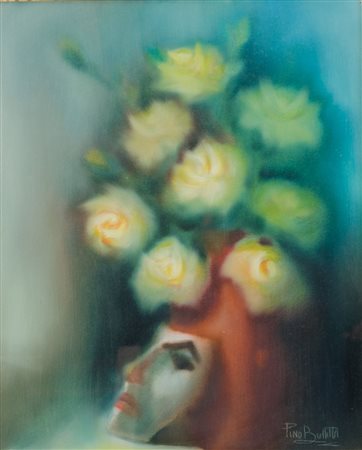 PINO BUTTITTA OLIO su tela "profilo e rose", firmato in basso a destra. XX...