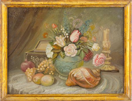 OLIO su tela "natura morta", firmato in basso a destra. Primi '900 Misure: cm...