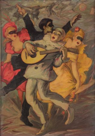 VINCENZO VINCIGUERRA (Caccamo (Pa) 1922) OLIO su tavoletta "il carnevale"...