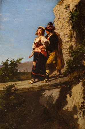 FILIPPO PALIZZI (Vasto 1818 - Napoli 1899) OLIO su tela "fanciulli sul...