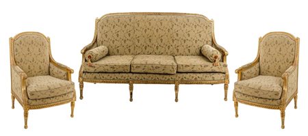 SALOTTO stile Luigi XVI in legno dorato ad oro zecchino composto da DIVANO e...