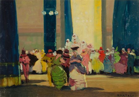 RENATO NATALI (Livorno 1883 - 1979) OLIO su cartone "il carnevale" firmato in...