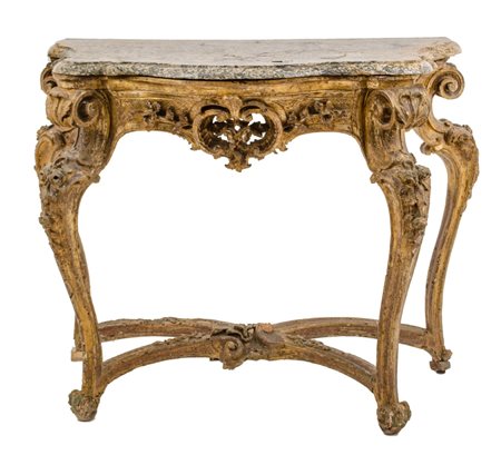 CONSOLE Luigi XV in legno dorato ad argenta a mecca. Sicilia XVIII secolo...