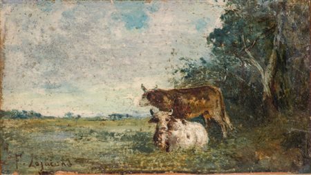 FRANCESCO LO JACONO (Palermo 1838 - 1915) OLIO su pergamena applicata su...