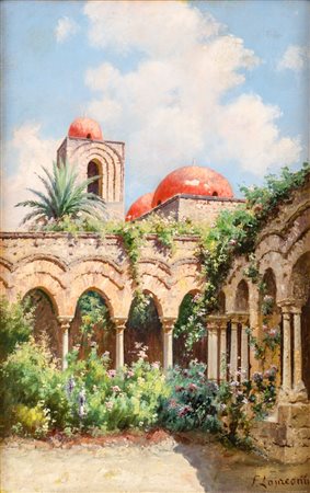 FRANCESCO LO JACONO (Palermo 1838 - 1915) OLIO su tela "Palermo - San...