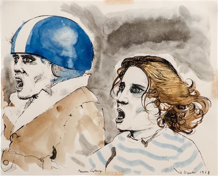 BRUNO CARUSO (Palermo 1927) TECNICA mista su carta "personaggi" firmato in...