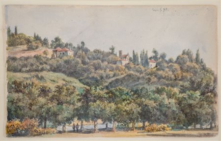TEMPERA su cartoncino "paesaggio" firmato in alto a destra. Fine '800 Misure:...