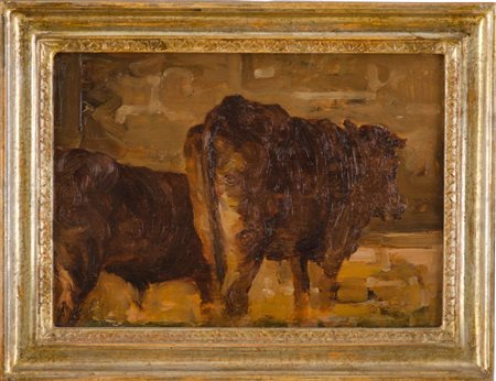 DOMENICO QUATTROCIOCCHI (Bagheria 1872 - 1941) OLIO su tavoletta "armenti"...