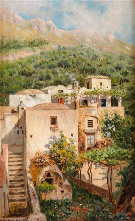 ANTONINO LETO (Monreale 1844 - Capri 1913) RARO OLIO su tavoletta "Anacapri"...