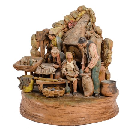 SCULTURA in terracotta raffigurante "la lasagnata". Caltagirone XX secolo...