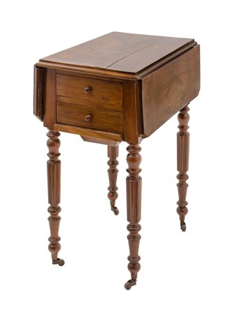 TAVOLINO con alette in noce e radica di noce. Francia fine '800 Misure: cm 37...