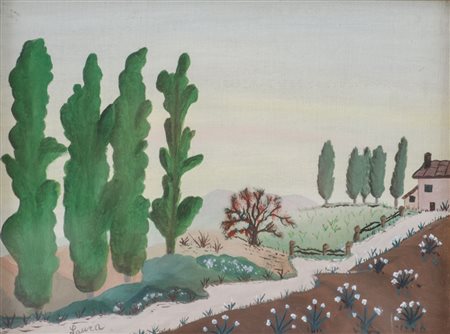 LAURA MORRICHINI OLIO su cartone telato "paesaggio con caseggiato" firmato...