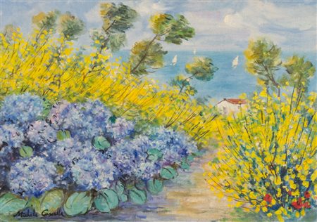 MICHELE CASCELLA (Ortona 1892 - Milano 1989) OLIO su tela "marina con campo...