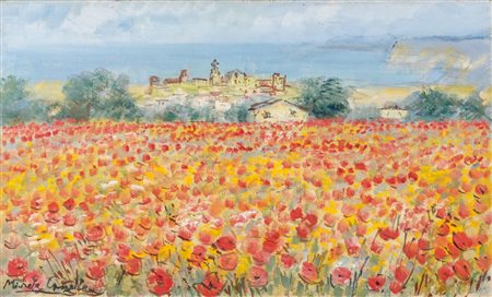MICHELE CASCELLA (Ortona 1892 - Milano 1989) OLIO su tela "campo di papaveri"...