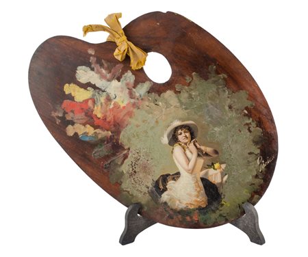 OLIO su tavoletta da pittore "figura femminile", firmato in basso a destra....