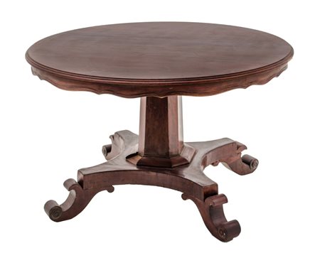 TAVOLO tondo in mogano. Inghilterra XIX secolo Misure: diametro cm 120 x h 71