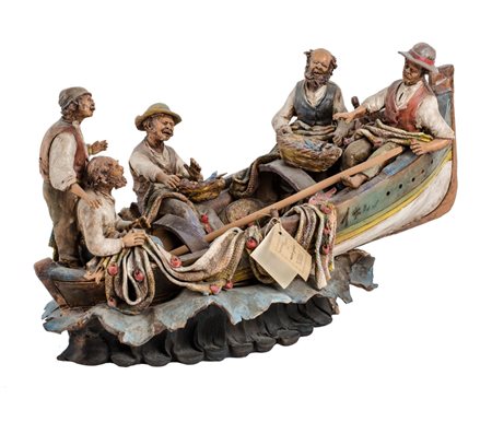 MARIO GARESI GRUPPO in terracotta raffigurante "barca con pescatori"....