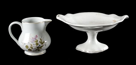 LOTTO composto da ALZATA e da BROCCA in ceramica Florio dipinta a mano a...