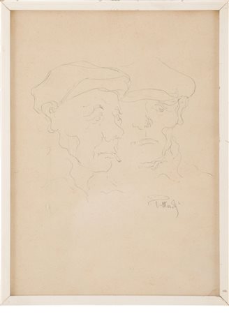 PIPPO MADE' (Palermo 1936) BOZZETTO "volti di anziani", firmato in basso a...