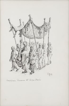 PIPPO MADE' (Palermo 1936) CHINA su carta "Campofranco - Processione del...