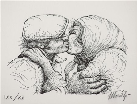 PIPPO MADE' (Palermo 1936) LITOGRAFIA "gli amanti". Misure: cm 17 x 13