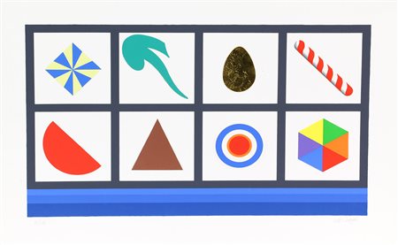 Del Pezzo Lucio Casellario serigrafia e collage a 19 colori su cartoncino,...