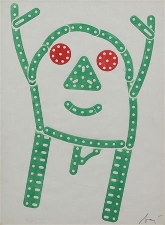 Baj Enrico Meccano litografia su carta, cm. 39x29, es. 9/15 firmata in basso...