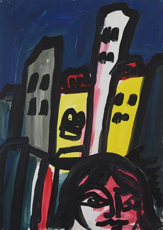 Boldrini Gustavo Case a Milano olio su tela, cm. 70x50 firmato in basso a...