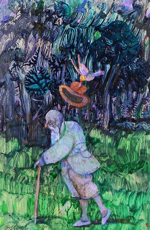 Possenti Antonio Il Nonno olio su tavola, cm. 30x20 firmato in baso a...