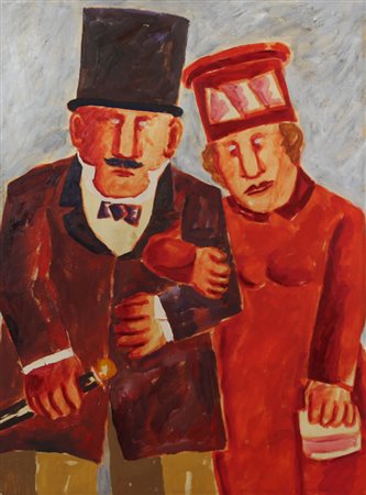 Borghese Franz Coniugi olio su tela, cm. 60x45,5 firmato al retro, intitolato...