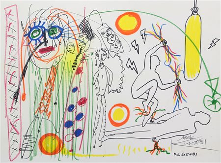 Kostabi Paul & Mark Power Players, 2010 tecnica mista su cartoncino, cm....