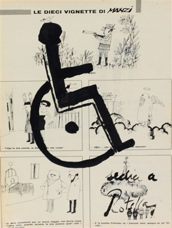 Rotella Mimmo Sedia a Rotella china su carta di giornale, cm. 35x25,5 firmata...